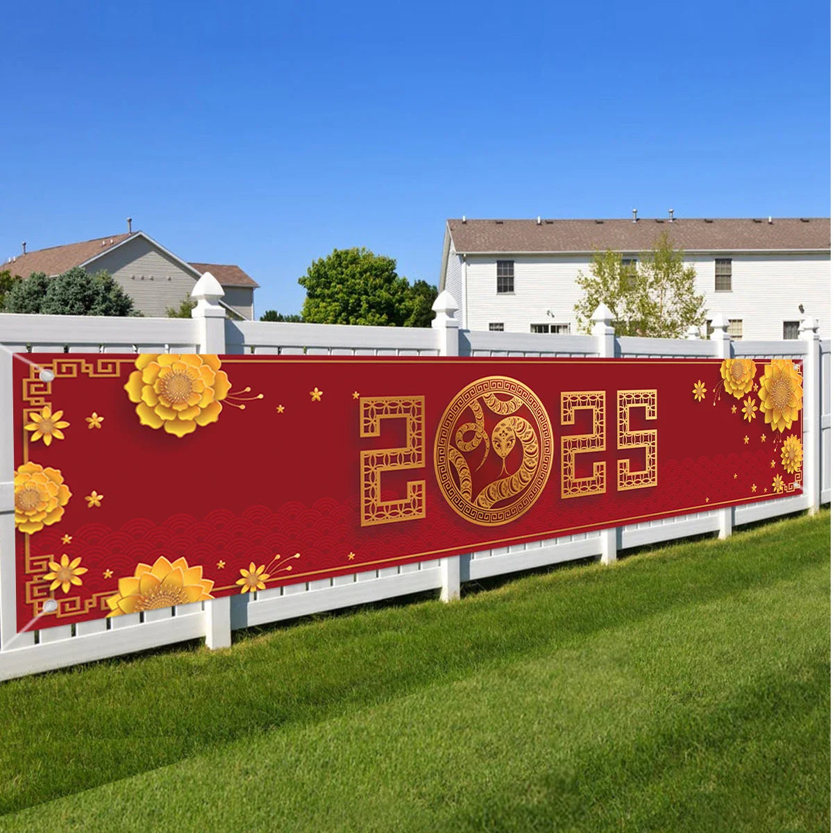 Black/Red Gold Happy New Year 2025 Banner Navidad Natal Noel Outdoor Flags New Year Party Decor Balloon Photography Background