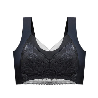 Sexy Lace Bras for Women Perspective Full Cup Solid Color Brassiere V-Neck Seamless Crop Top Female Push Up Breathable Lingerie