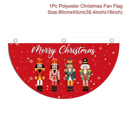 Christmas Fan-shaped Flag Banner Christmas Decoration for Home 2024 Christmas Ornament Xmas Navidad Noel Gift New Year 2025