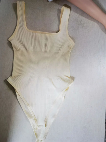 GUUDIA Ribbed Tummy Jumpsuit Daily Shaper Bodysuits Light Control Compress Tummy Control Open Crotch Shapewear Suits Open Crotch