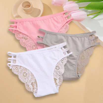 3PC/Set Women Sexy Lace Panties Low Rise Hollow Out Briefs Floral Transparent Underwear for Feamale Elastic Straps Soft Lingerie