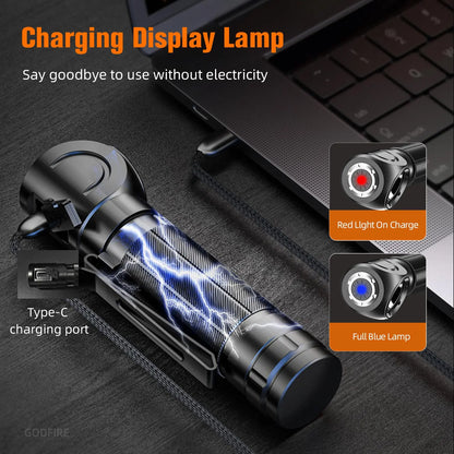 New SUPERFIRE TH04 LED Headlamp Type C Rechargeable 90° Headlight 18650 Flashlight with Indicator Magnet Tail, Head Flashlight