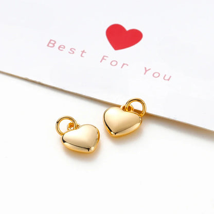 4pcs/lot 14K 18K Gold Plated Heart Charm with Jump Ring Necklace Making Supplies Solid Love Pendant For DIY Jewelry Accessories