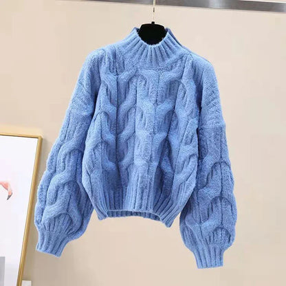 Twist Sweater Women Lantern Long-Sleeved Loose Lazy Chic Fall Winter Korean Knitted Casual O-Neck Pullover Female Sweet Jumpers