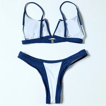 Splicing Denim V Shaped Thong Bikini Women Swimsuit Female Swimwear Two Pieces Bikini Set Bather Push Up Bathing Suit Swim Lady