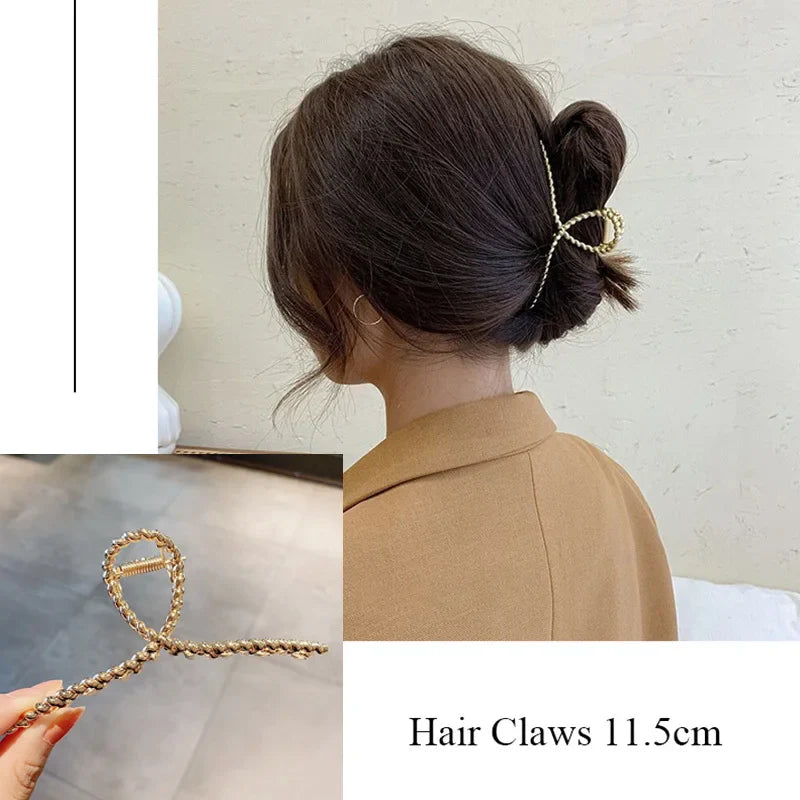 Fashion Metal Hair Claw For Women Gold Silver Color Cross Crab Hair Clip Korean Elegant Geometric Hairpin Girl Hair Accessories