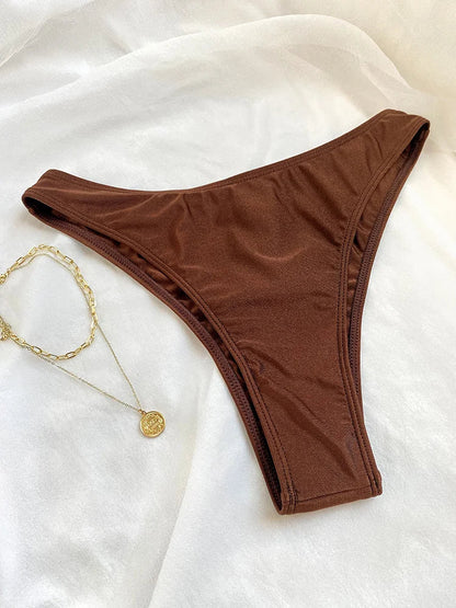 Solid Color Bikinis Push Up Swimwear Women Halter Bikini Set Shiny Swimsuit Push Up Bathing Suits Bandage Beachwear Thong