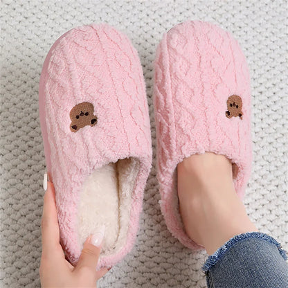 QYCKABY Women's Lovely Simplicity Fur Slippers Unisex Home Comfortable Plush Lined Slip On Shoes, Mens Warm Autumn Winter Slides