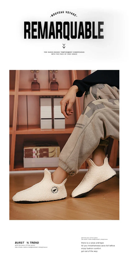 Winter Slippers Men Couples Slippers Non-slip Warm Women and Men Slipper Indoor Soft Shoes Comfortable Flat Home Cotton Shoe