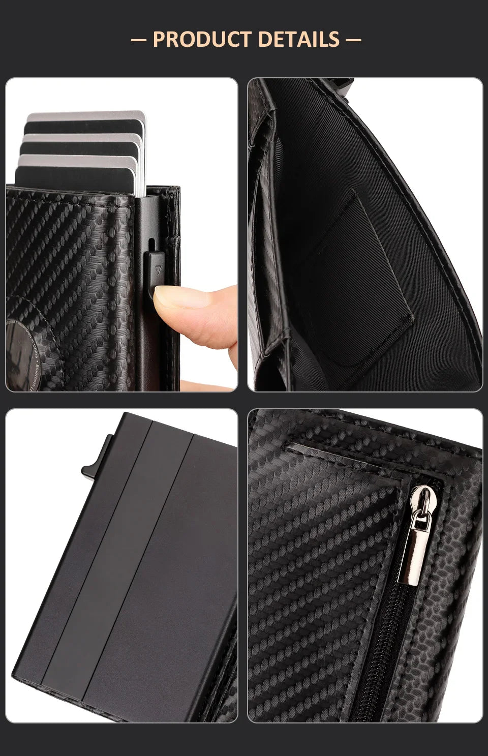 Men Smart Wallet Credit Card Holder for AirTag Carbon Fiber Aluminum Automatic Pop Out Cardholder Case with Money Clip