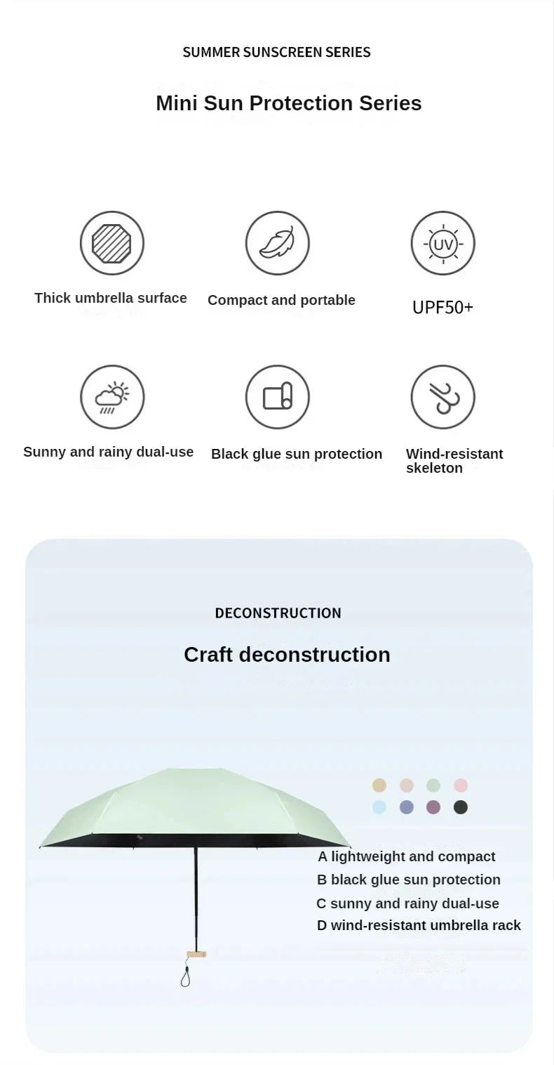 Mini Sun Umbrella Pocket Rain Umbrella Vinyl Folding UV Ultraviolet Protection Sun Shade Pocket Parasol Capsule