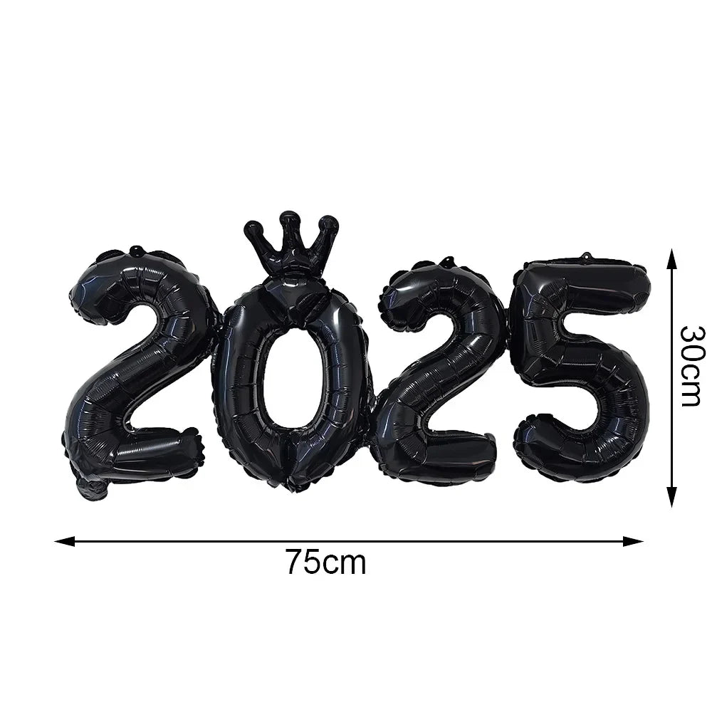 Happy New Year 2025 Balloons Gold Number 2025 Foil Balloons Happy New Year Letters Balloon Banner Gold New Years Eve Party Decor