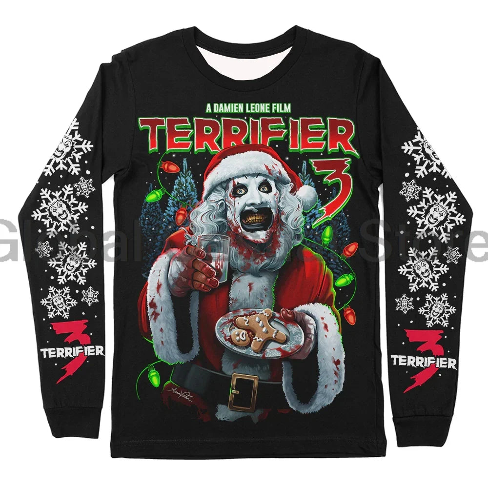 Terrifier 3 Milk And Carnage Merch Horror Movie Halloween Christmas Long Sleeve Streetwear Women Men Sweatshirt 3D Clothes
