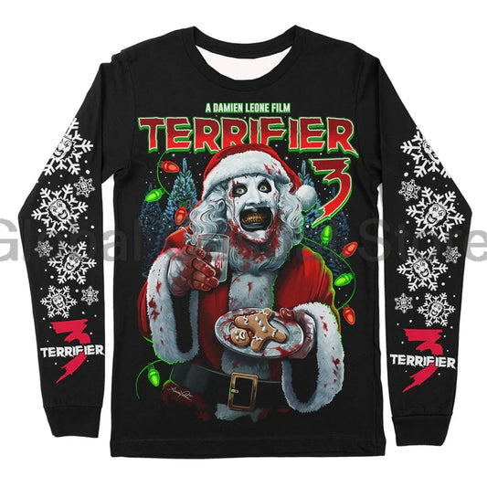 Terrifier 3 Milk And Carnage Merch Horror Movie Halloween Christmas Long Sleeve Streetwear Women Men Sweatshirt 3D Clothes