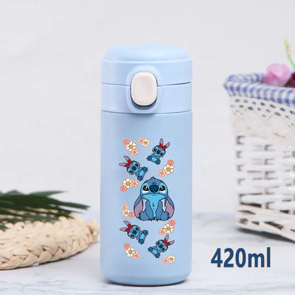 Disney Stitch 420ml Thermal Cup Sports Water Bottle Kids Portable Large Capacity Outdoor Vacuum Cup Stainless Steel Bottle