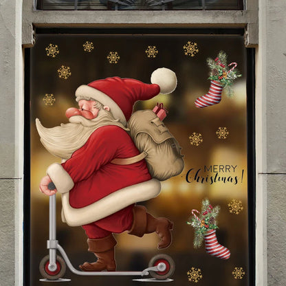 2024 Christmas Window Stickers Santa Claus Xmas Tree Cartoon Glass Decal Merry Christmas New Year Holiday Decorations for Home