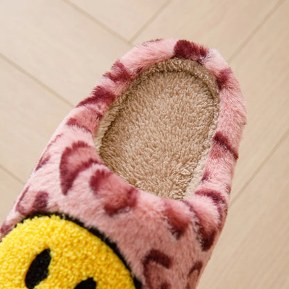 Leopard Fluffy Slippers for Home Smile Designer Platform Shoes Women 2024 Indoor Plush Sliders Warm Flats Chic Winter Footwear
