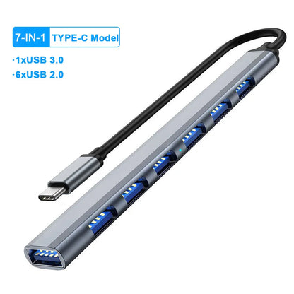 USB HUB Type C 3 0 USB-A Hub Splitter 7 Port USB3.0/2.0 With USB-C 5Gbps High Speed Data Transmission For PC Laptop Macbook