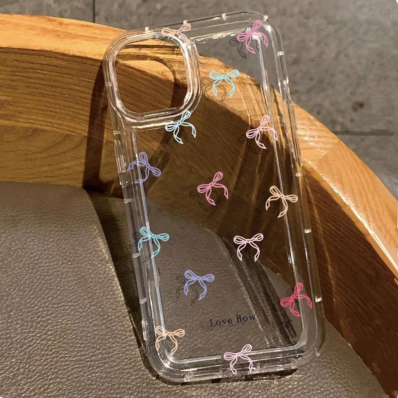 Colorful Bow Print Clear Case  For iPhone 16 14 13 12 11 15 Pro Max SE XR X XS 7 8 Plus Transparent Tpu Shockproof Phone Cover