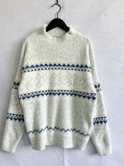 Winter Clothes Women 2023 New Year Sweater Snowflake Vintage Loose Jumper Red Long Sleeve Knitted Pullover Holiday Tops