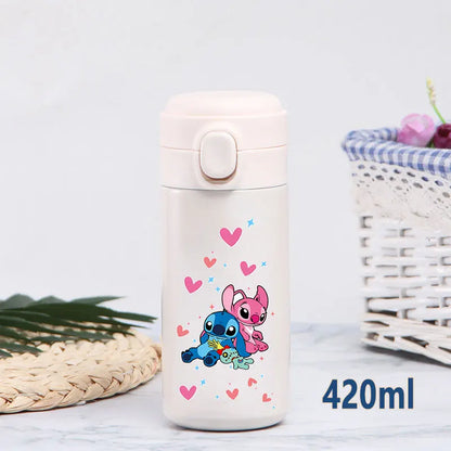 Disney Stitch 420ml Thermal Cup Sports Water Bottle Kids Portable Large Capacity Outdoor Vacuum Cup Stainless Steel Bottle