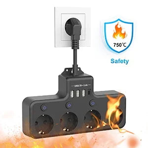 European plug power strip multi-contact socket with 3 USB and 1Type-C ports household power socket with switch surge protector