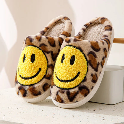 Leopard Fluffy Slippers for Home Smile Designer Platform Shoes Women 2024 Indoor Plush Sliders Warm Flats Chic Winter Footwear