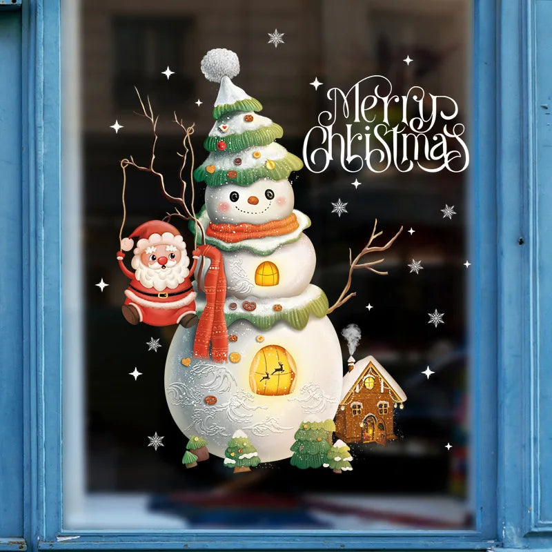 2024 Christmas Window Stickers Santa Claus Xmas Tree Cartoon Glass Decal Merry Christmas New Year Holiday Decorations for Home