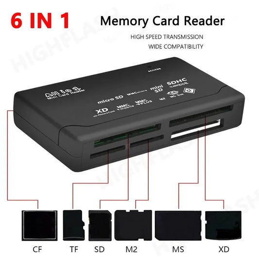 Lector De Tarjetas Todo En Uno USB 2,0 Adaptador De Lector De Tarjetas SD Compatible TF CF SD Mini SD SDHC MMC MS XD