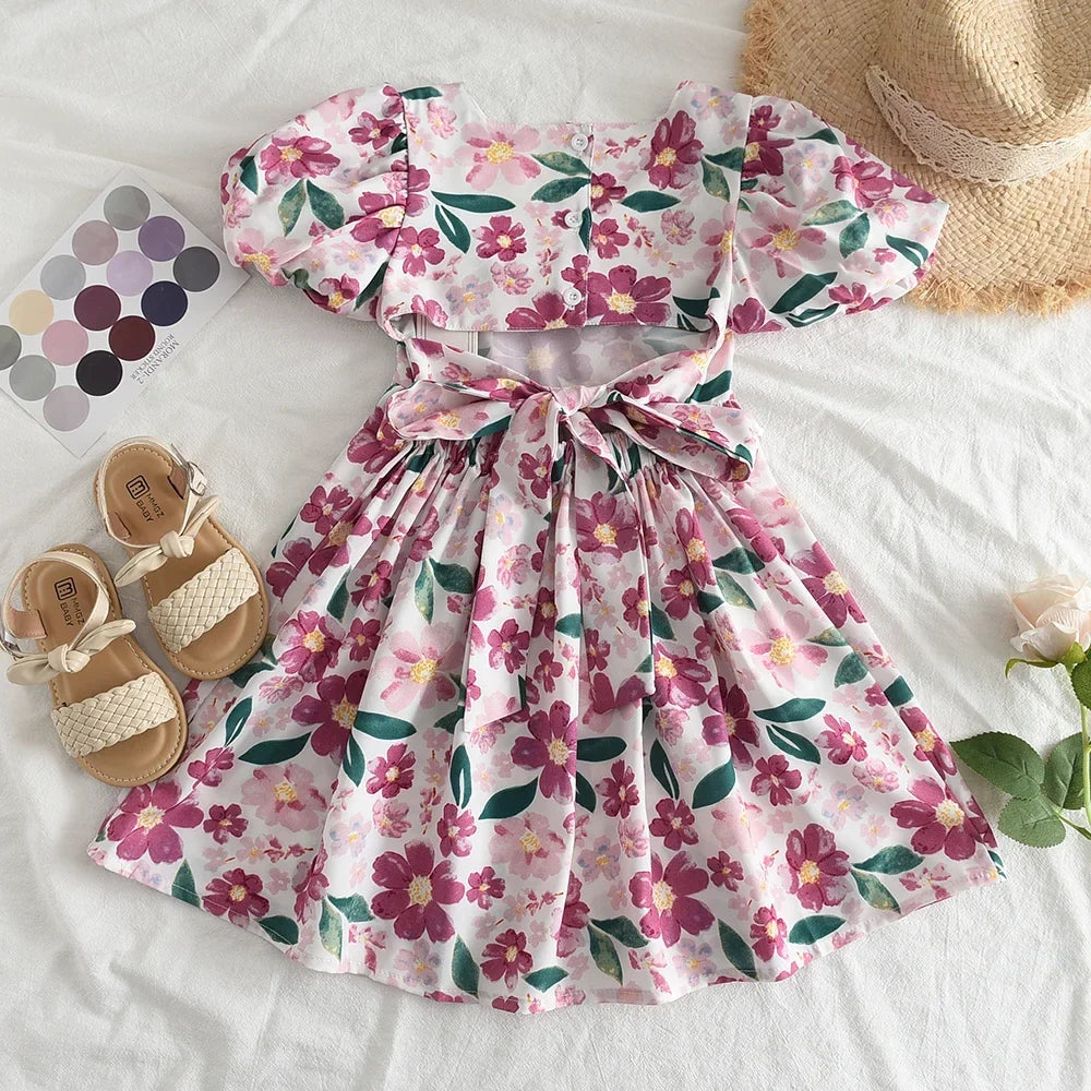 Bear Leader Rose Pink Plaid Bow Dress Elegant Lolita Child Big Girls Midi Dress Children Dresses Teens Party Princess Sundress