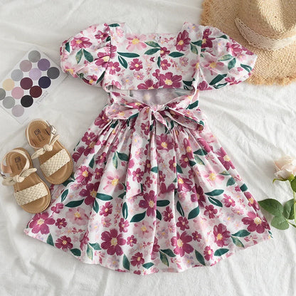 Bear Leader Rose Pink Plaid Bow Dress Elegant Lolita Child Big Girls Midi Dress Children Dresses Teens Party Princess Sundress