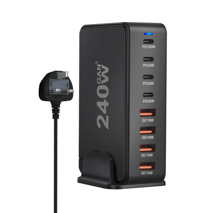 240W  Desktop GaN Charger 8-port USB Type C PD Charger Fast Charge 3.0 USB Type C Fast Charger Mobile USB Charger