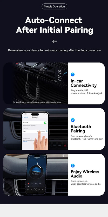 Essager USB Bluetooth 5.0 Receiver Aux Bluetooth Adapter For Car 3.5mm Jack Speaker Auto Handfree Car Audio Music Transmitter