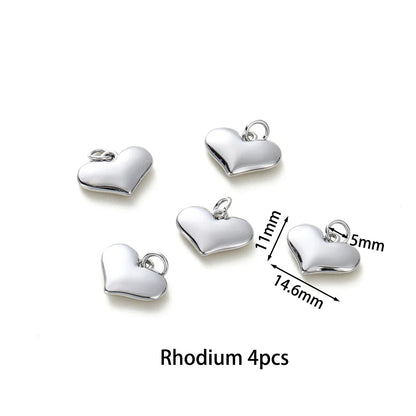 4pcs/lot 14K 18K Gold Plated Heart Charm with Jump Ring Necklace Making Supplies Solid Love Pendant For DIY Jewelry Accessories