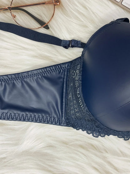 Pu leather fabric women's underwear with underwire pull-up thin mold cup sexy bra