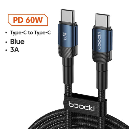 Toocki 60W/100W Type C to USB C Cable PD 3.0 Quick Charge Fast Charging Type C to Type C For Huawei Xiaomi Samsung Laptop