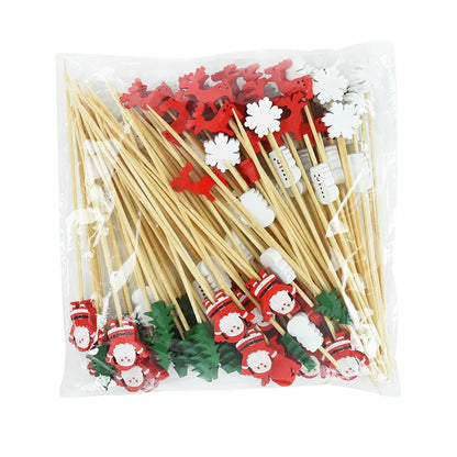 50Pcs Christmas Bamboo Food Picks Toothpicks Santa Dessert Buffet Fruit Salad Christmas Decoration New Year Xmas Party Supplies