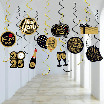 Happy New Year 2025 Balloons Gold Number 2025 Foil Balloons Happy New Year Letters Balloon Banner Gold New Years Eve Party Decor