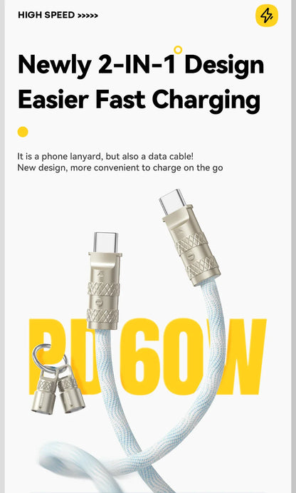 Essager 60W Type C To Type C Fast Charging Cable  For iPhone 16 Xiaomi Huawei  Lanyard  Halter Neck Wrist Multifunctional Cable