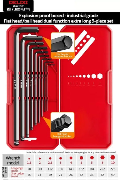 DELIXI ELECTRIC Allen Key Set，Allen Hex WrenchScrewdriverBox-packed Set，SleevUniversal Torque Long Metric,for VehicleMaintenance