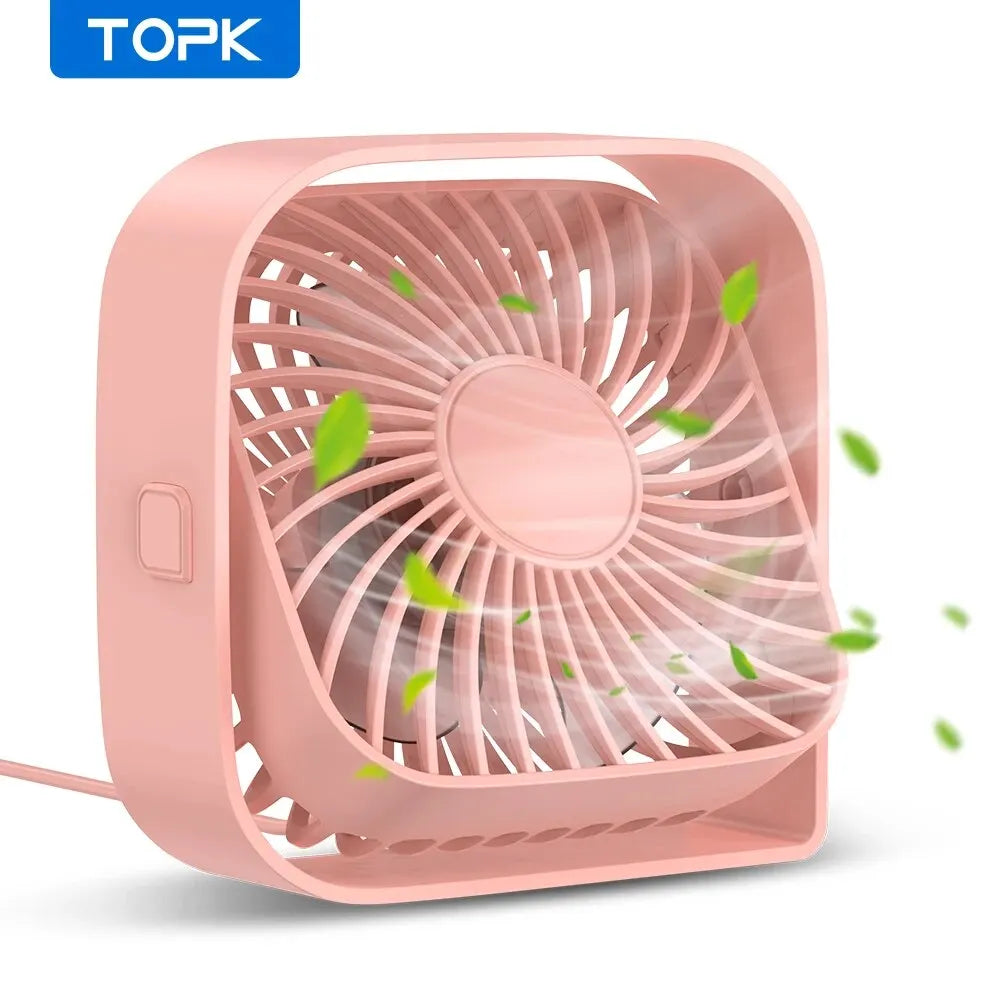 TOPK Mini Portable Fan,USB Desk Fan Table,Quiet 3 Speed Wind Personal Fan 360°Rotatable Head Standing Fans for Room Camping Hom