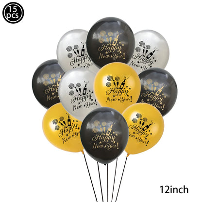 Happy New Year 2025 Balloons Gold Number 2025 Foil Balloons Happy New Year Letters Balloon Banner Gold New Years Eve Party Decor