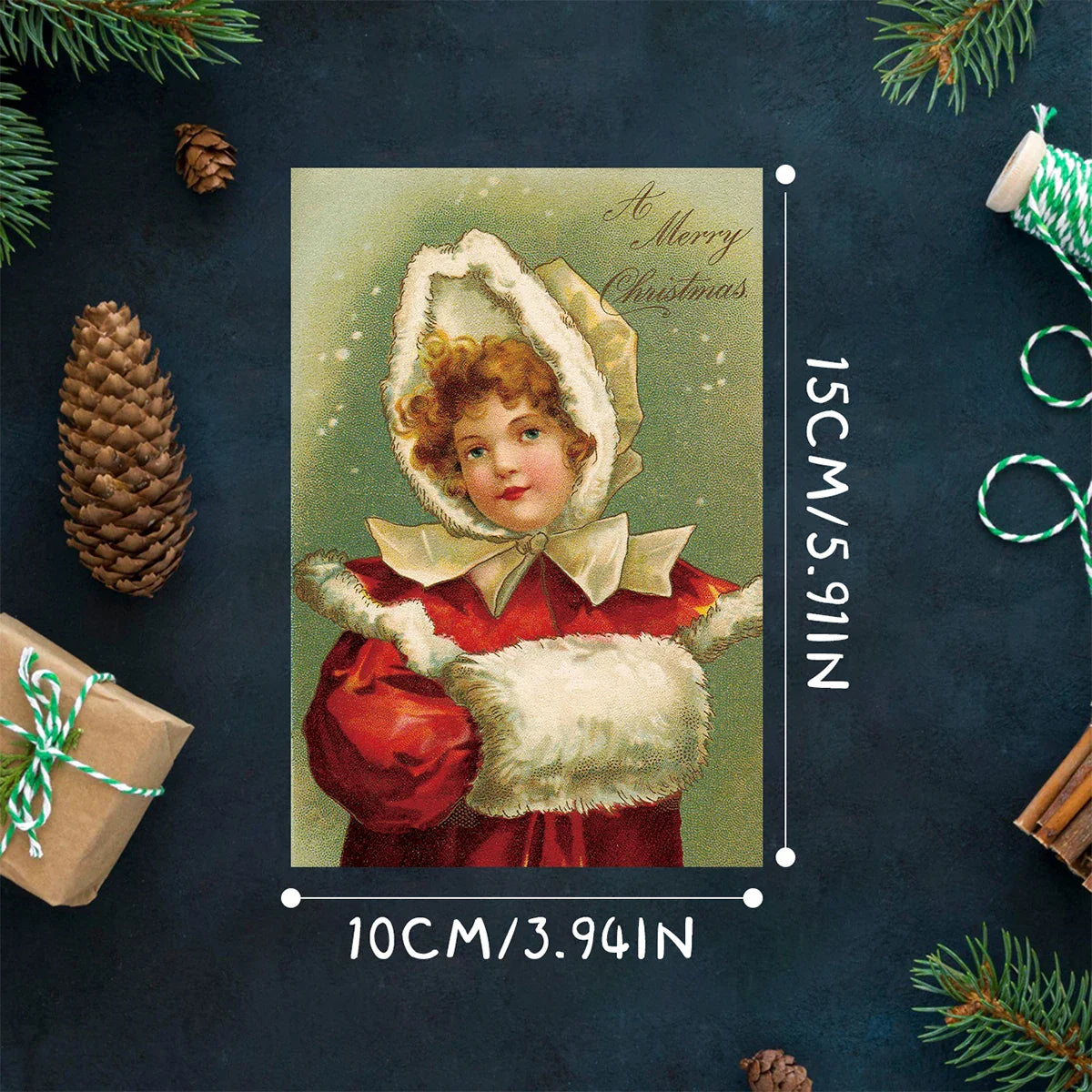 12pcs Vintage Christmas Greeting Cards Set Santa,Elk,Xmas Tree Postcard Set,Note Cards Small Card,Perfect Vintage Christmas Gift