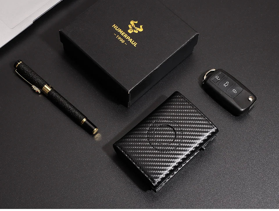 Men Smart Wallet Credit Card Holder for AirTag Carbon Fiber Aluminum Automatic Pop Out Cardholder Case with Money Clip