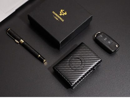 Men Smart Wallet Credit Card Holder for AirTag Carbon Fiber Aluminum Automatic Pop Out Cardholder Case with Money Clip