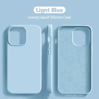 Original For iPhone 15 14 13 12 11 Pro Max Mini Case Liquid Silicone Soft Cover XR X XS 8 Plus Shockproof Protective Phone Cases