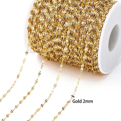 No Fade 2Meters Stainless Steel Chains Gold Color Lips Beads Beaded Chain for Jewelry Making DIY Necklace Bracelet Accessories