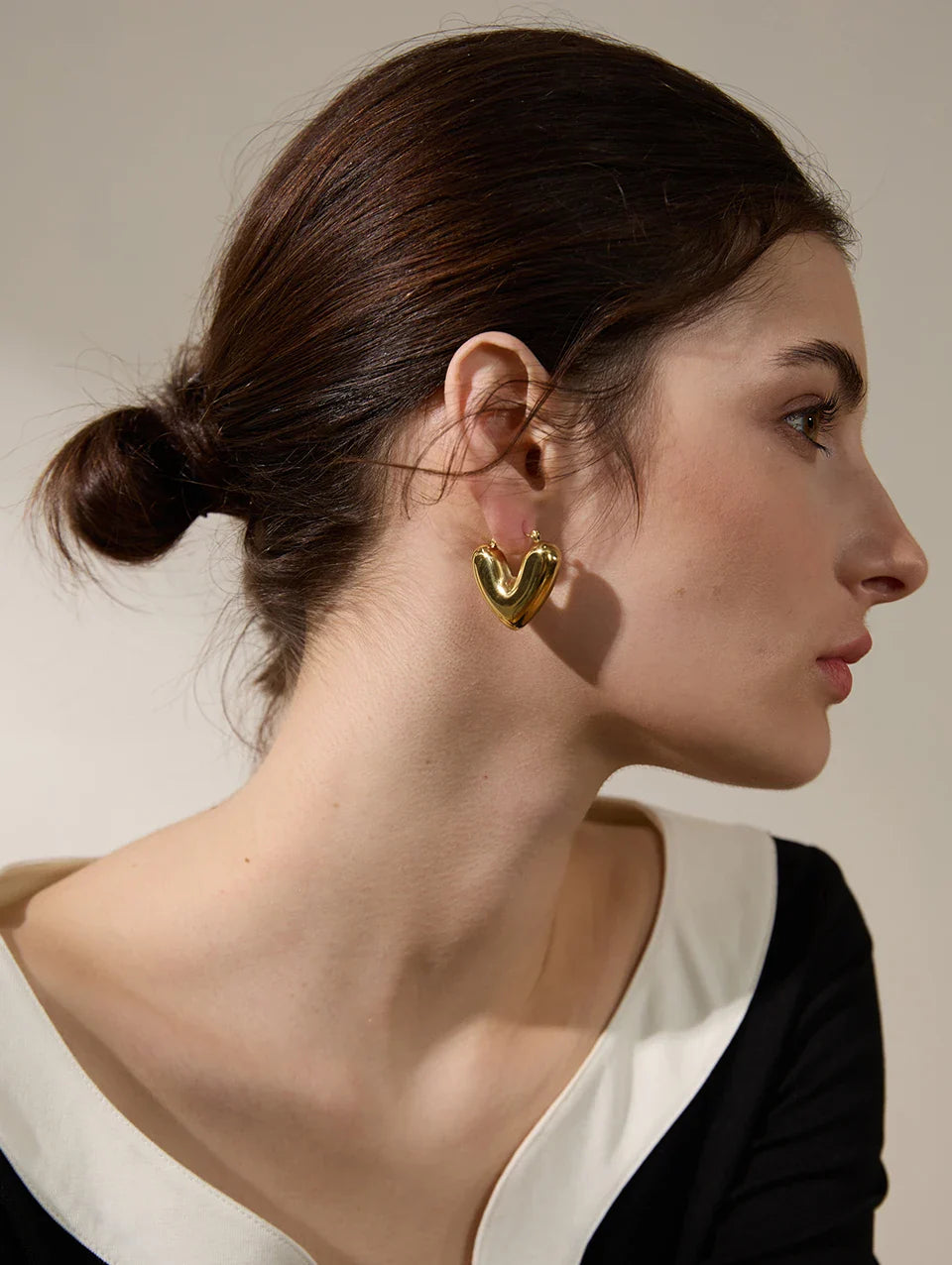 Yhpup Fat Fashion Stainless Steel Heart Chunky Hoop Earrings Charm Metal Texture Rust Proof Versatile Jewelry серьги тренд