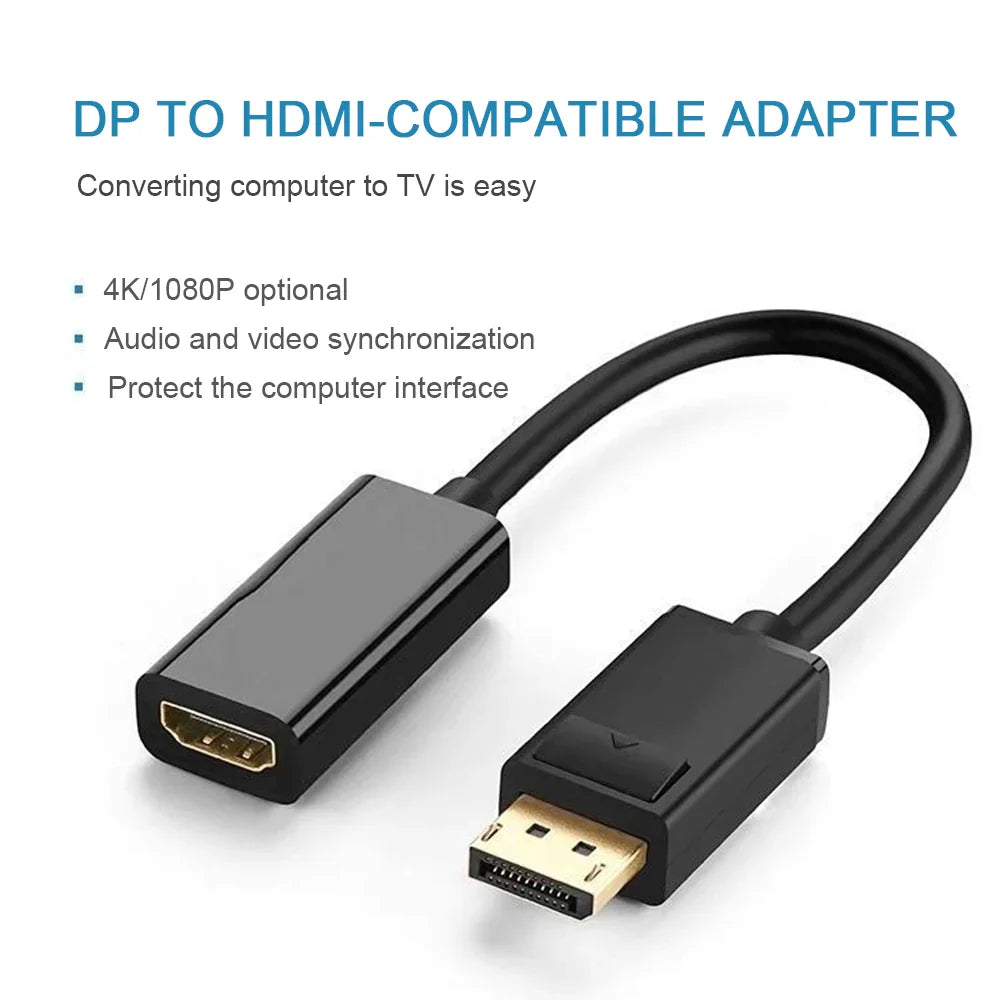 4K DisplayPort to HDMI-compatible Adapter Male DP to Female HDMI-Compatible Cable Converter Video Audio For HDTV PC Projector