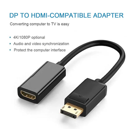 4K DisplayPort to HDMI-compatible Adapter Male DP to Female HDMI-Compatible Cable Converter Video Audio For HDTV PC Projector